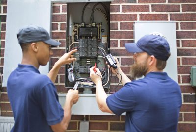 Electrician repairing electrical board professional Luminous llc